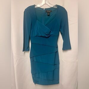White House Black Market Teal Layered Wrap-Front Dress